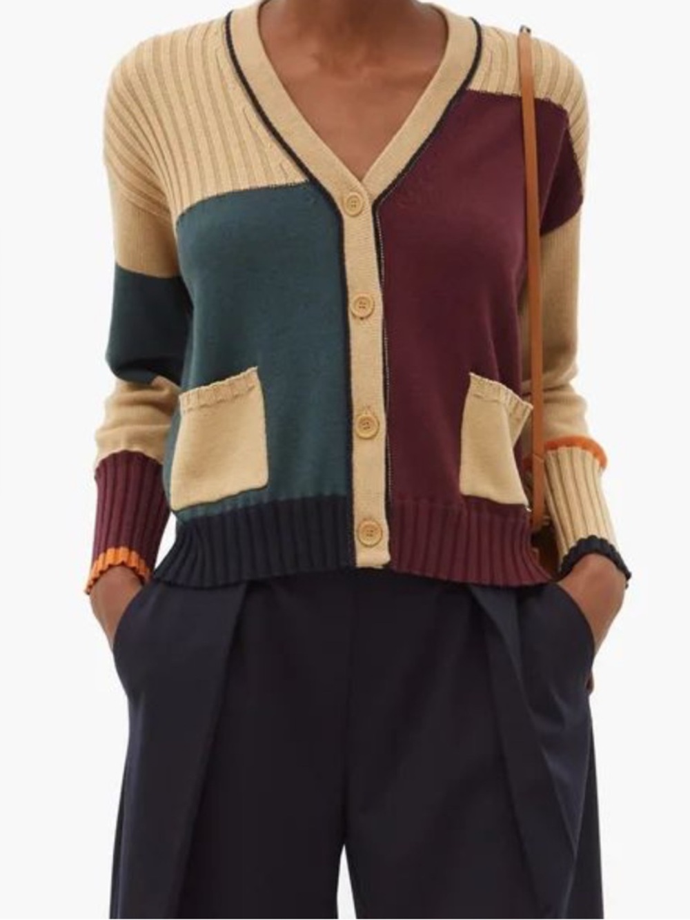 MaxMara Multicolor Patchwork V-Neck Button Cardigan